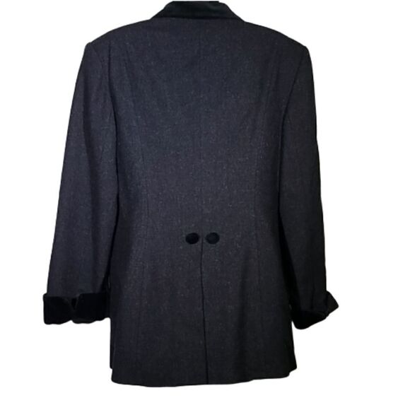 Vintage 80s Grey Wool Black Velvet Trim Peacoat Md Made in Ukraine - Picture 6 of 8